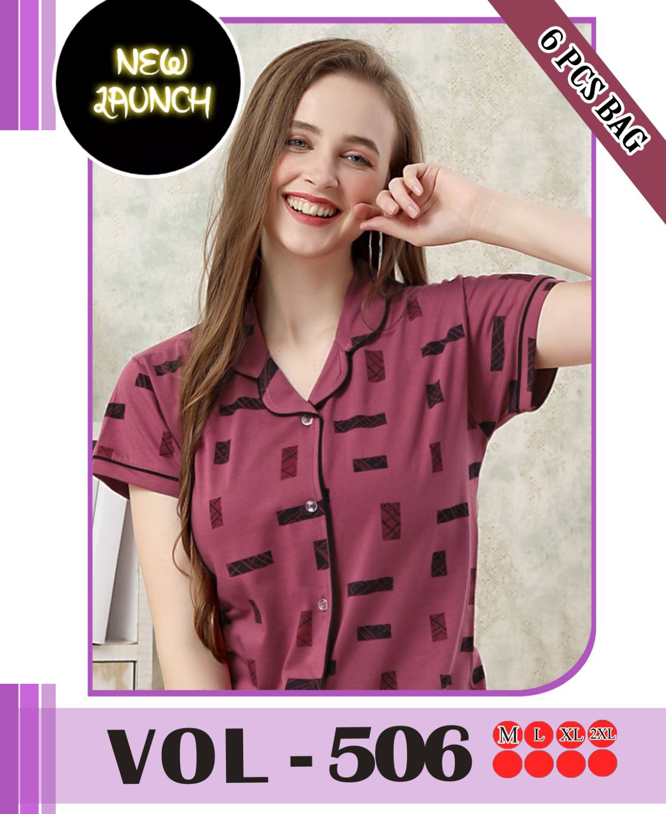 Summer Special Collar Ns Vol B506 Hosiery Cotton Night Suits
